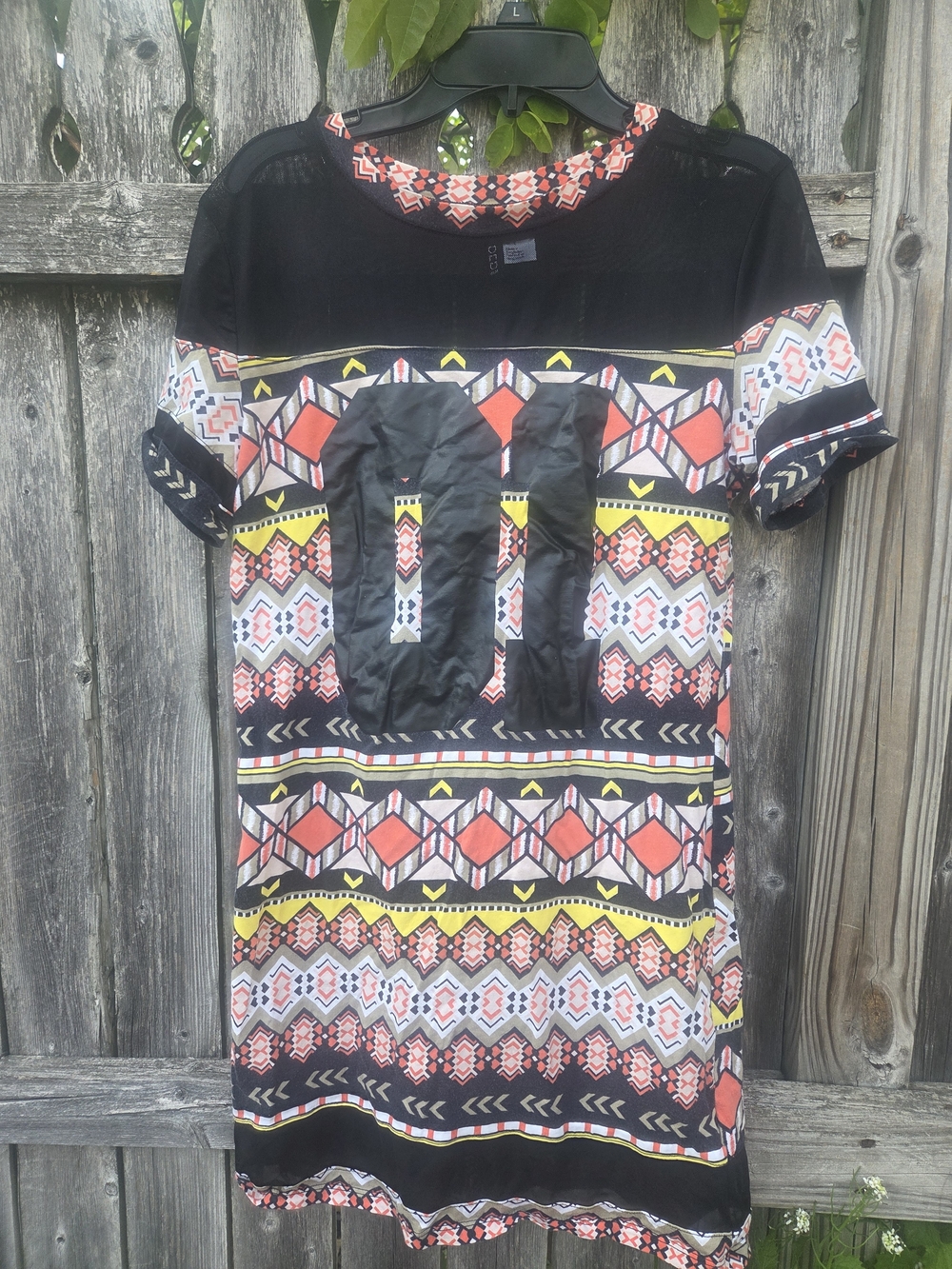 H&M Black Dress with Coral, Yellow & White Geo Print